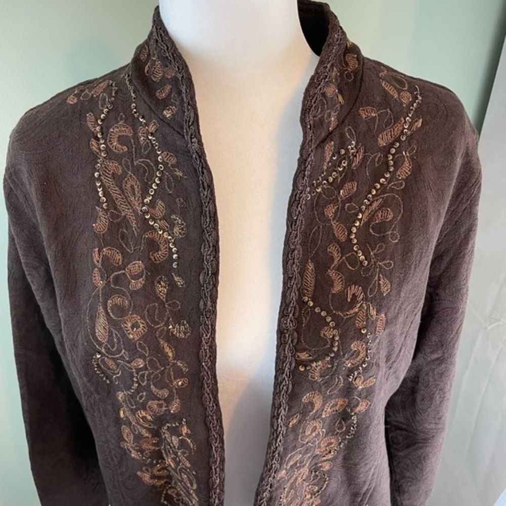 CHICO'S Size 2 Brown Gold Scroll Jupiter Jacket NWT MSRP $128 - Picture 2 of 9